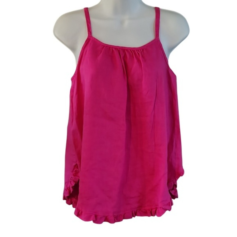 For‎ Cynthia Hot Pink Linen Ruffle Cold Shoulder Tank Top Women's Size S